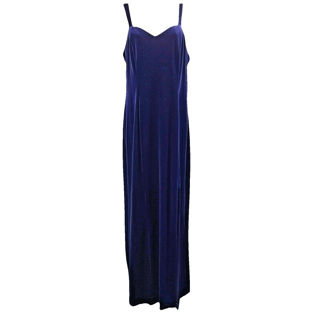 Vtg Onyx Night Maxi‎ Dress Gown Size 10 Purple Velvet Back Slit Sheath Zipper